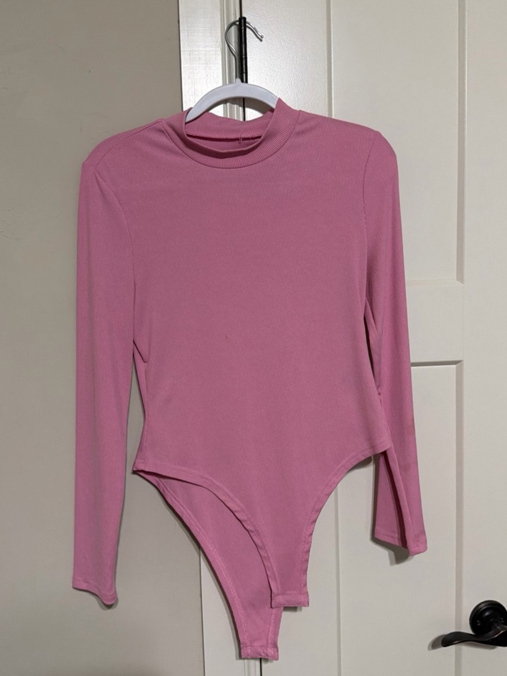 Stretch Rib Long-Sleeve Mock Neck Bodysuit in Dusty Rose